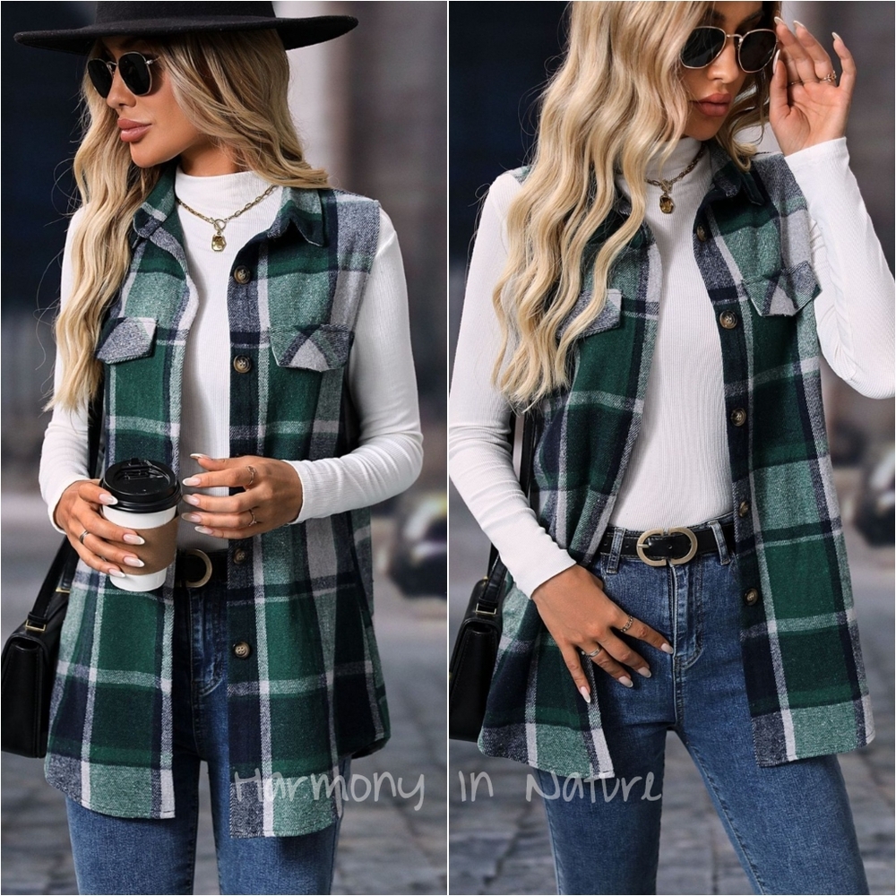 Sarah Plaid Charm Vest - Green